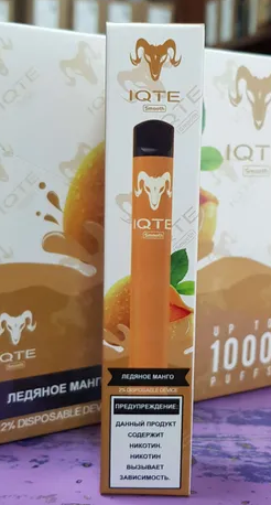 Ашка IQTE Smooth Mango ice (Ледяное манго) 1000 затяжек 20мг Hard (2% Hard)