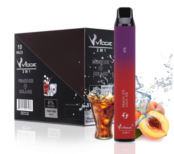 Ашка Vidge 2 000 Затяжек - Вкус 2 в 1 (Переключатель вкуса) - Персик со льдом + Кола со льдом